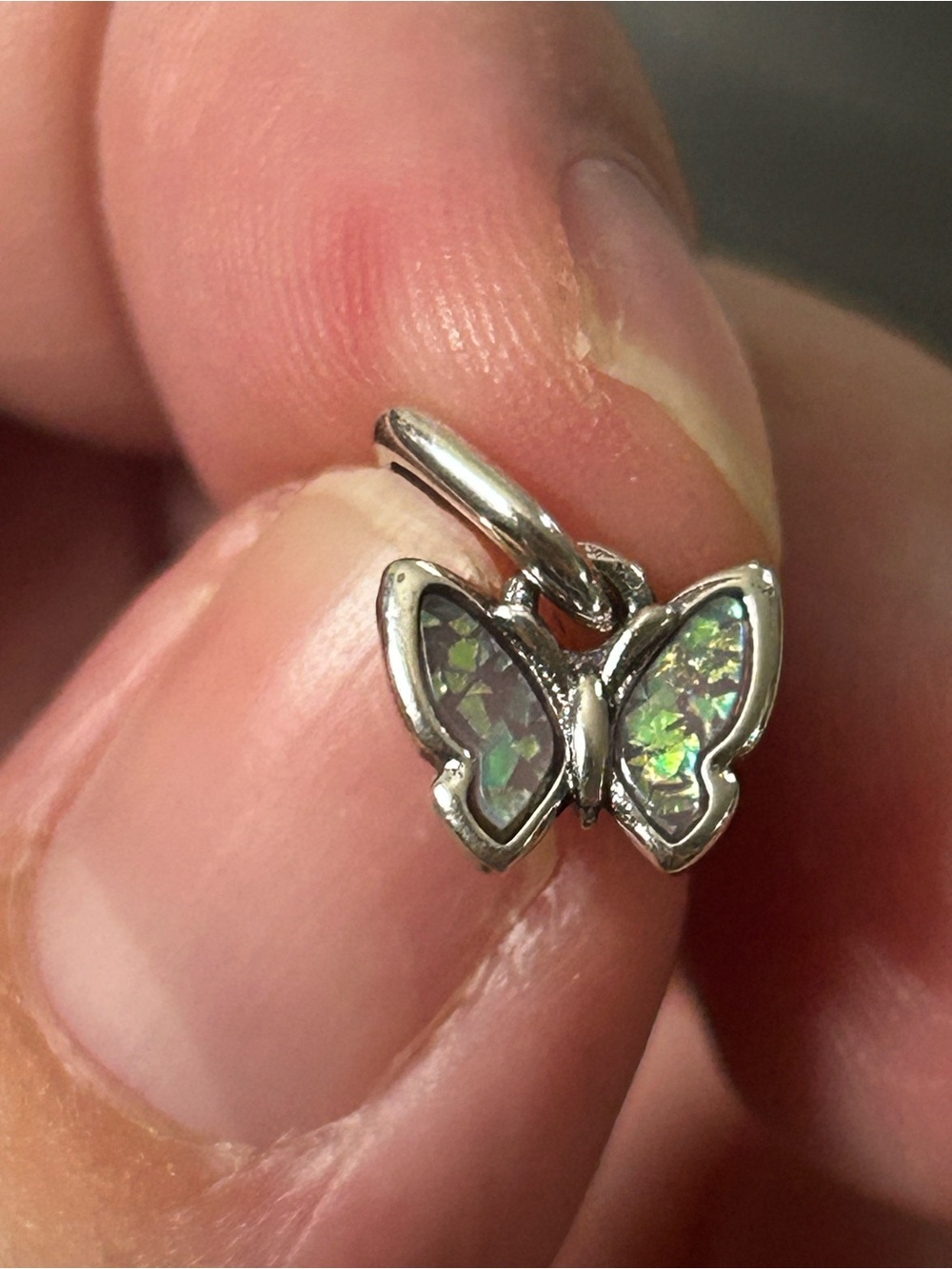 Pandora  mini Silver Butterfly Charm - Iridescent Green Accent s925 ale small